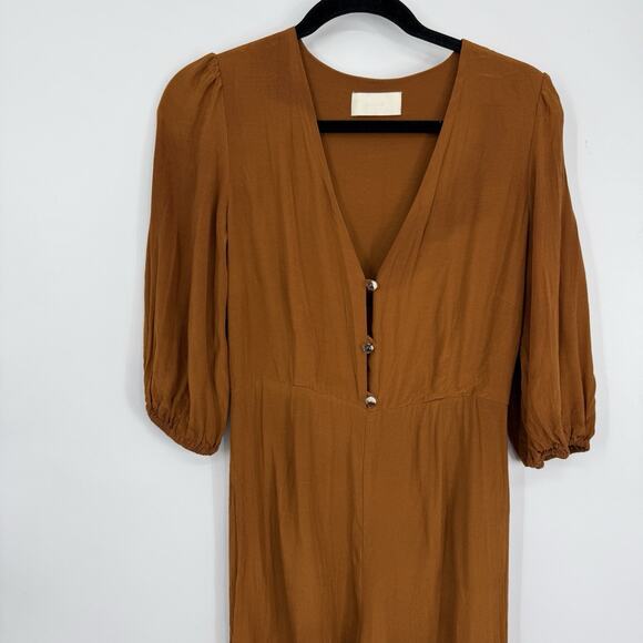 Capulet 3/4 Sleeve Ankle Jumpsuit size Medium V Neck Rust Brown Rayon - Picture 5 of 11